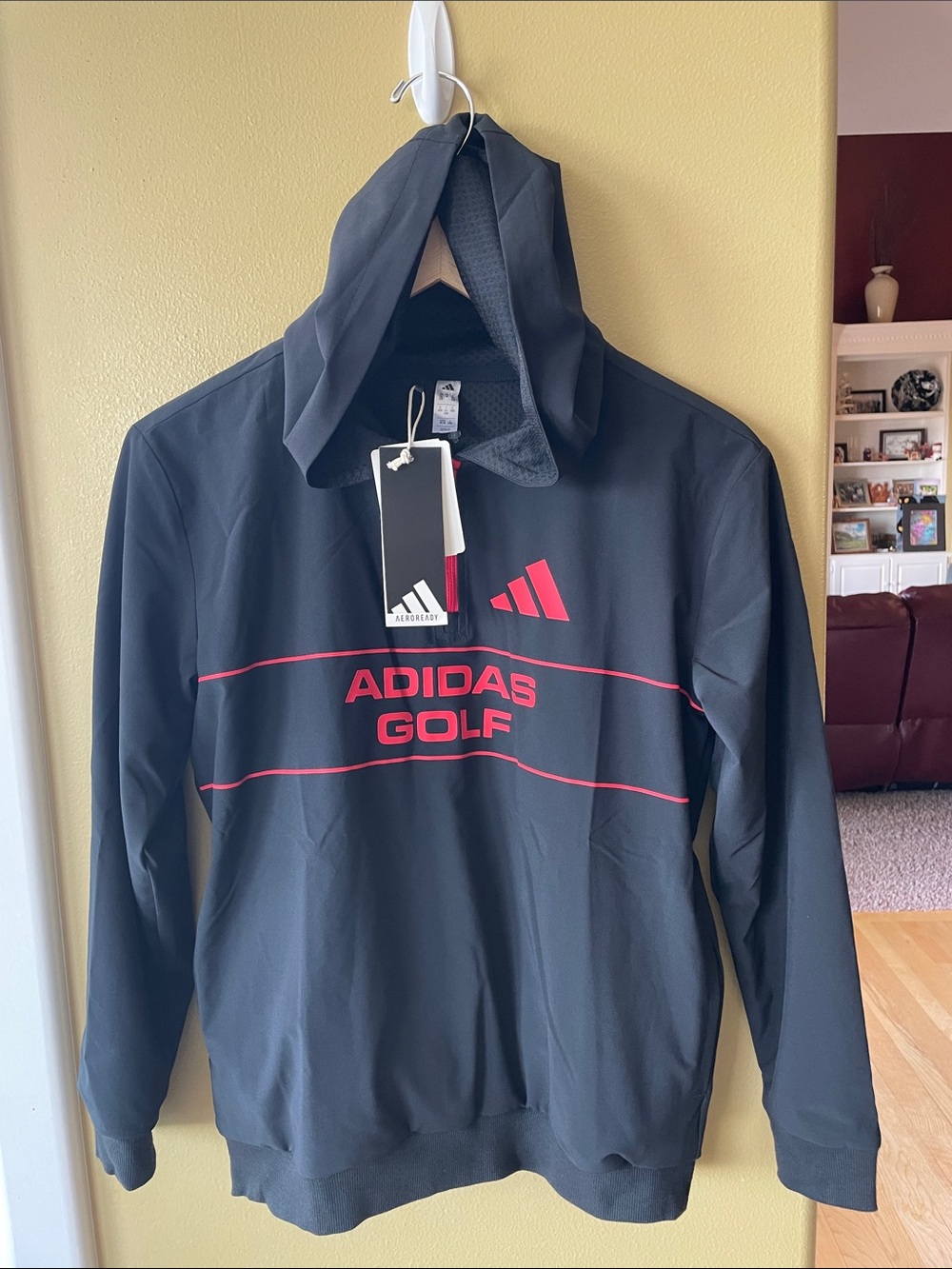 NWT adidas Black Hoodie with Red Golf Branding